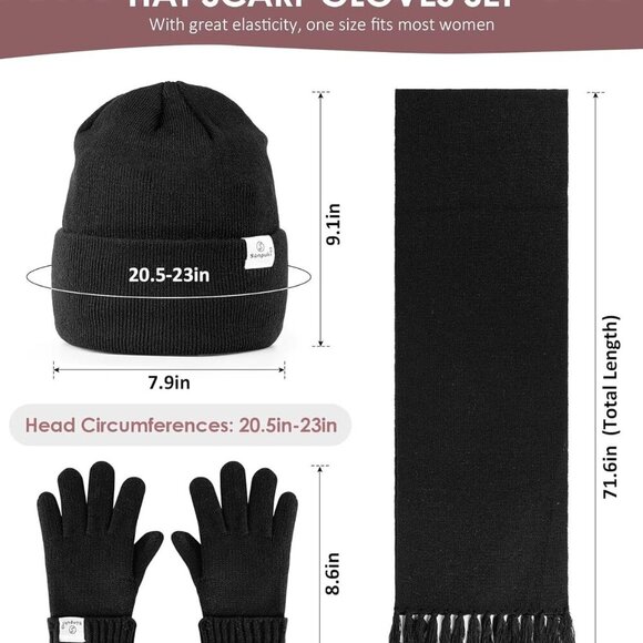 Trendy Women's Satin Lined Winter Beanie, Scarf & Touchscreen Gloves Set - Beige - Picture 3 of 7